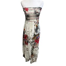 Y2K Strapless Floral Tie Dye Maxi Dress Smocked Bodice Sz M Boho Festival Hippie