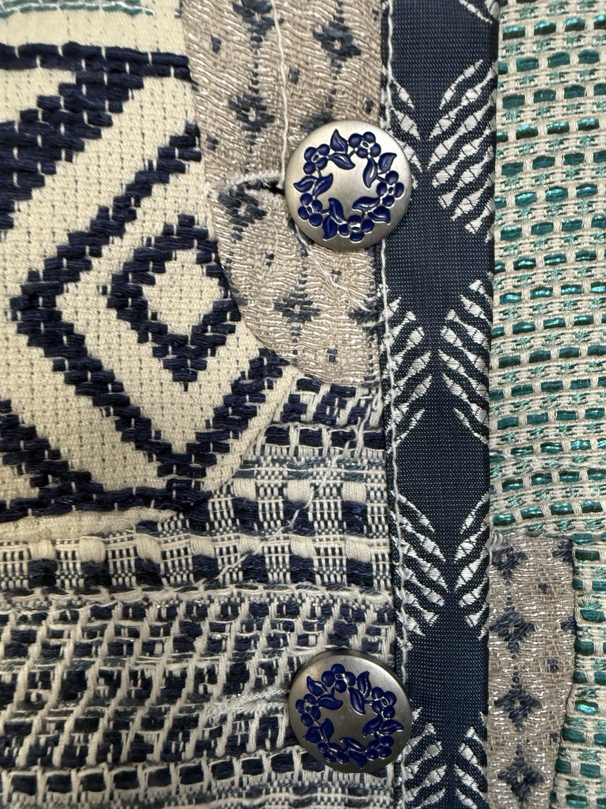 Desigual Patchwork Coat Mixed Media Jacquard Blue… - image 2