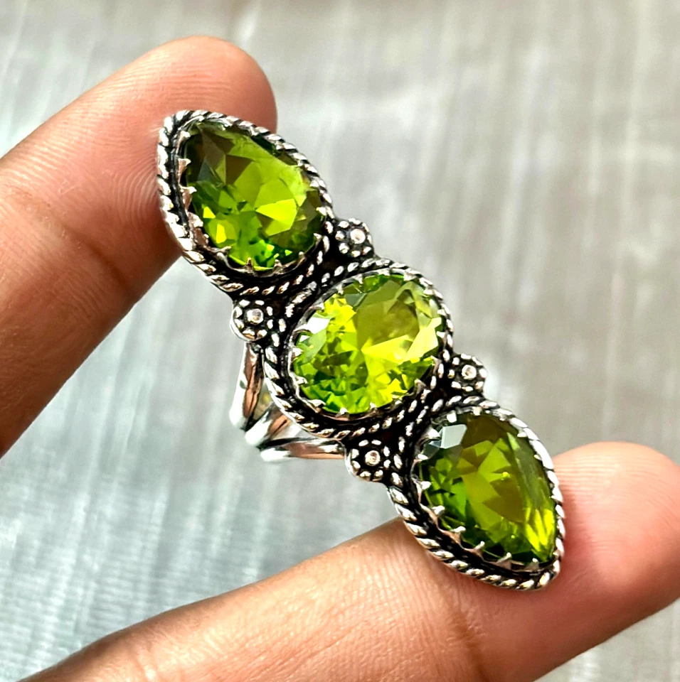Fabulous Peridot Gemstone Handmade 925 Sterling Silver Jewelry Ring All Size - Image 3 of 4