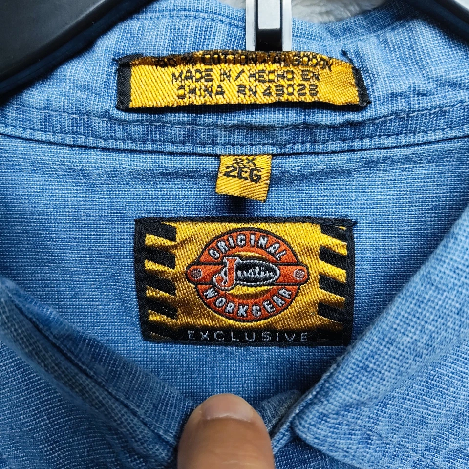 Camisa Justin Original Workgear Exclusiva Para Hombres 2XL Corte Occidental Perla Botones a Presión Foto 4 de 4