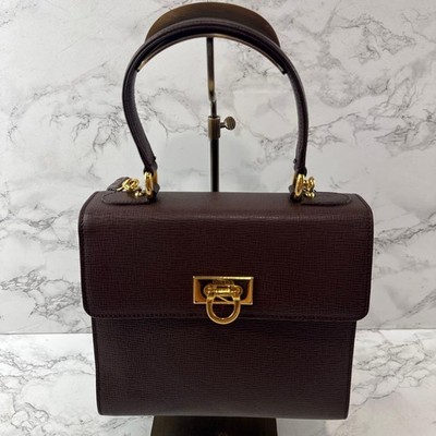 Gianfranco Ferre Handbag Shoulder Bag Leather Dark Brown Gold Hardware