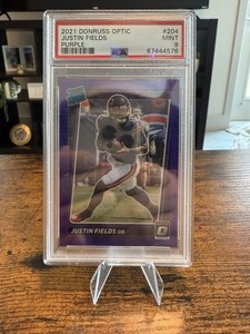 PSA 9 2021 Panini Donruss Optic Purple Justin Fields Rated Rookie /50 #204