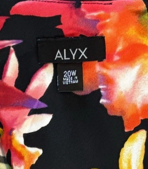 ALYX Shift Vestito Donna Taglia 20W Nero Floreale Rosa Tropicale Elasticizzato