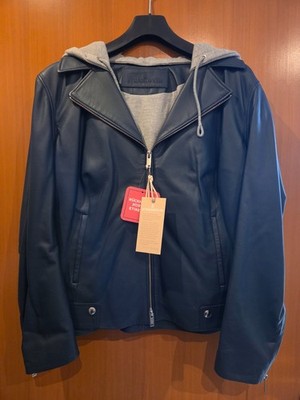 Strandfein Lederjacke Lammnappa Sweatkapuze figurbetont blau Gr. 46 m. Etiketten