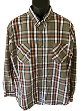 Weatherproof Vintage Button Up Shirt Men's XXL Brown Orange Blue White Plaid LS