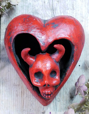 #ad #ad Red Devil Clay Heart Day of the Dead Handmade Pineda Mexican Folk Art Valentine $46.00