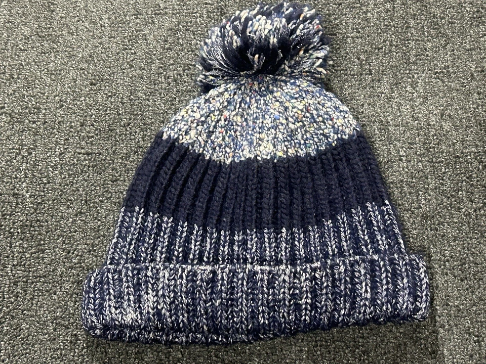 J Crew Mezcla de Lana Invierno Gorro Pom Pom Sombrero Azul y Gris Foto 4 de 4