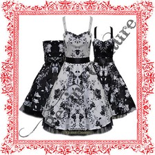 WHITE FLORAL ROCKABILLY VTG PROM PIN-UP DRESS SZ 8-20