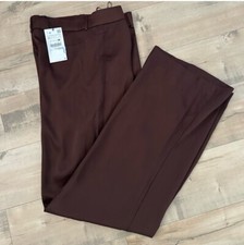 NWT Zara Women's Brown Trousers Brown Full Length Satin Effect Pants size XXL