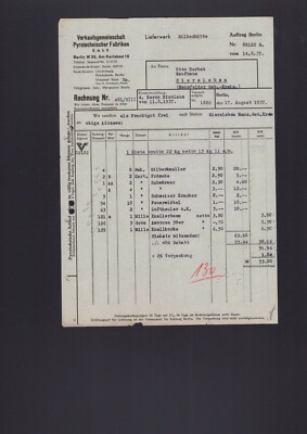 BERLIN, Rechnung 1937, Verkaufsgemeinschaft Pyrotechnischer Fabriken GmbH