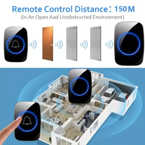 Wireless Doorbell Chime Outdoor Waterproof Receiver Adjustable Volume 1000FT Kit - Picture 5 of 19
