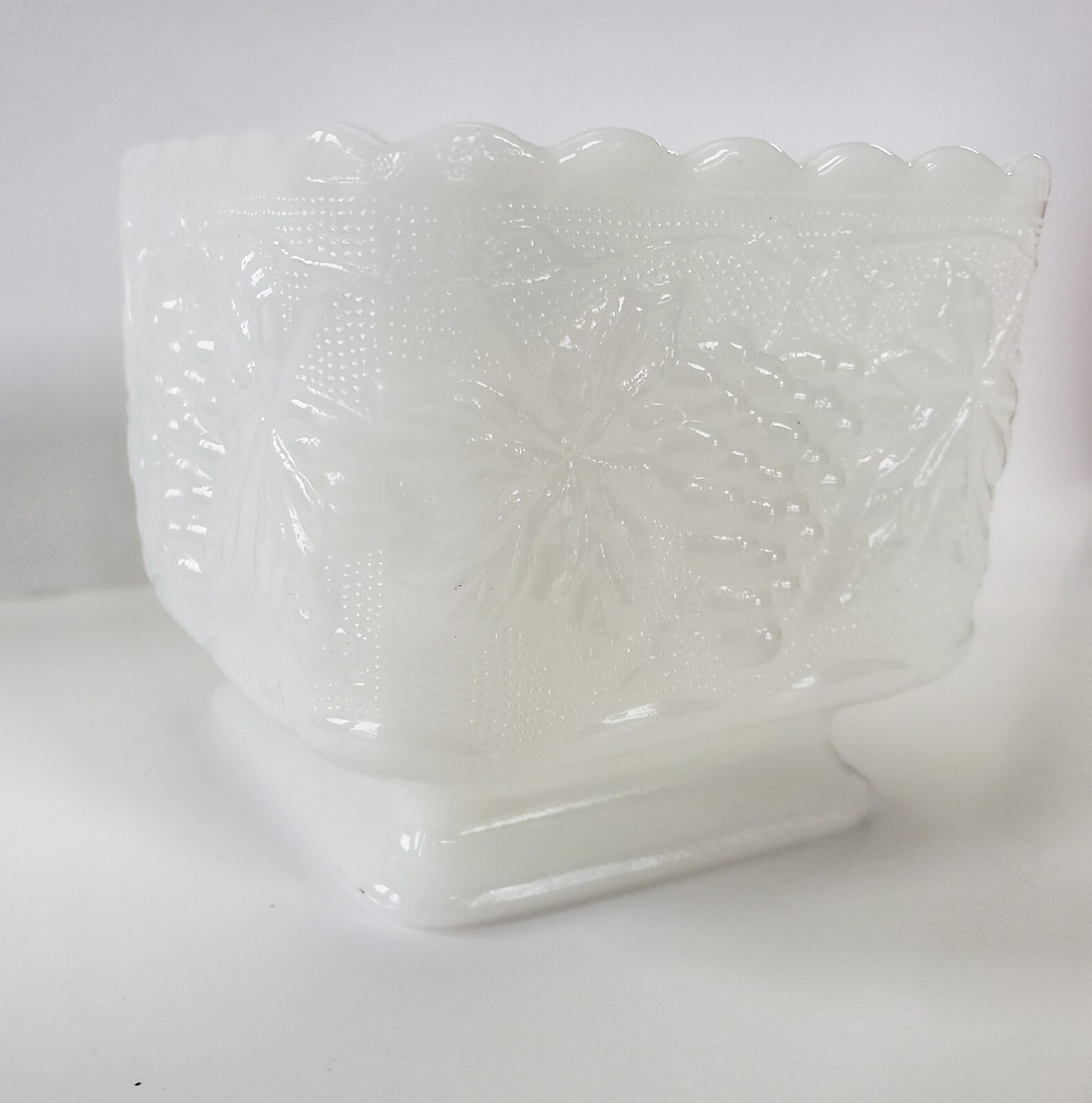Vintage Anchor Hocking Milk Glass Square Grape Footed Planter Candy