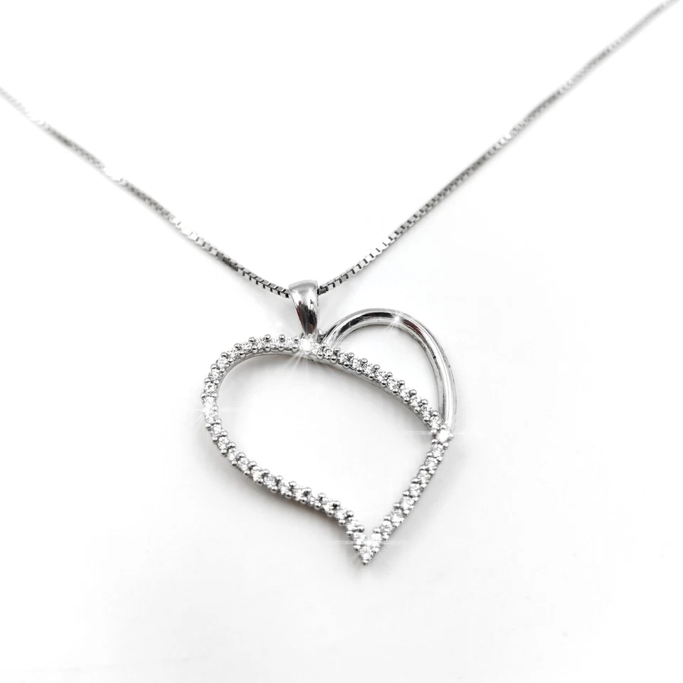 Collana in Argento 925 con Pendente Cuore e Zirconi da Donna rodiata oro bianco - Immagine 4 di 4