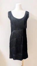 Vintage 50's Jet Black Fringe Flapper Dress Metal Side Zipper Small S