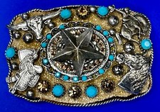 Longhorn Horse Saddle Star Rodeo Rhinestone -Everything Western Huge Belt Buckle