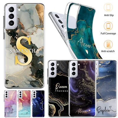 For Samsung Galaxy S23 S22 S24 Marble Printed Personalised Soft Case Phone Cover