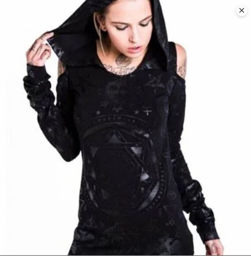 Occult Hood Dress Cold Shoulder Black Moon/Witchy/Goth NWOT Killstar Size: L - Picture 4 of 7