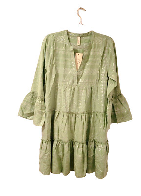 Elan Dress Clara Dress Green Arrow Embroidered Tiered Dress Tunic A Line Size S