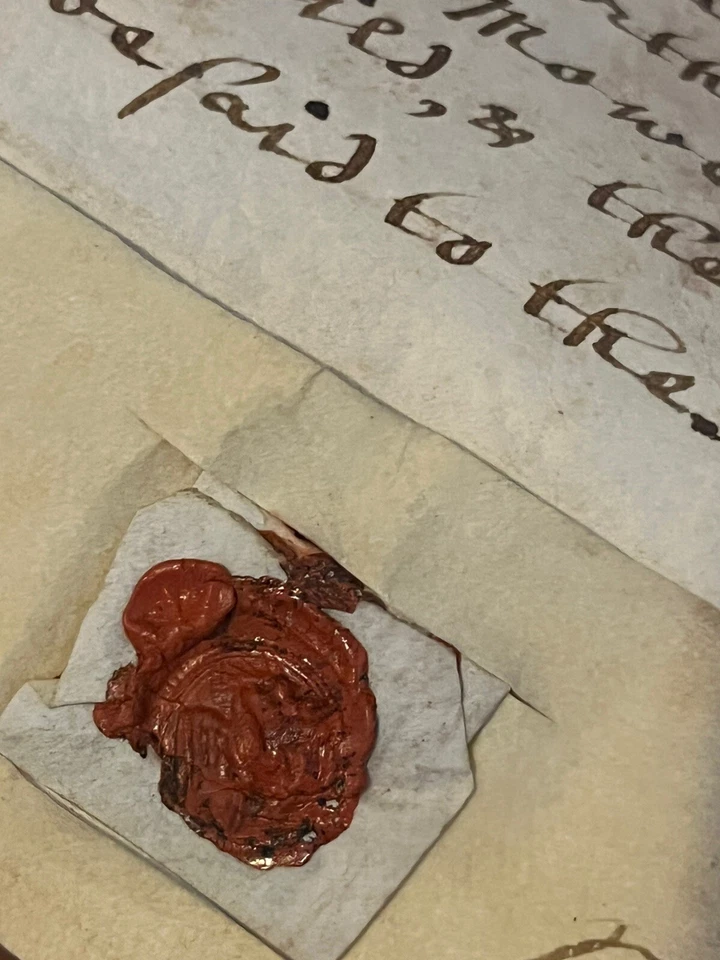 AUTHENTIC AUTOGRAPHED, STAMPED AND SEALED PARCHMENT Vellum in English from 1700s - Image 3 of 4