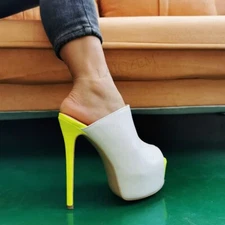 Women Platform Heels Pumps Slip On Peep Toe Thin High Heels Mules Sandals Shoes