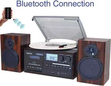 Boytone BT-28MB, Bluetooth Classic Style Record Player Turntable with AM/FM