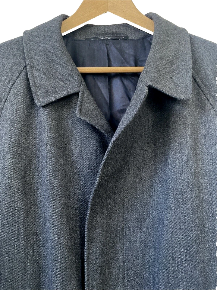 Vtg 1960s Gray Virgin Wool Gaberdine Trench Coat Mens Sz 42S Overcoat - Image 2 of 4