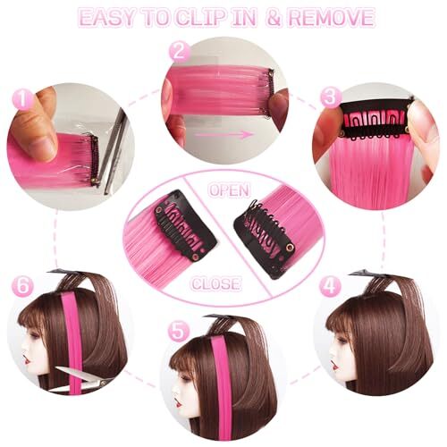 12 PCS Hair Extensions Clip in, 22" Colored Hair Extensions, Highlights Pink - Picture 7 of 7