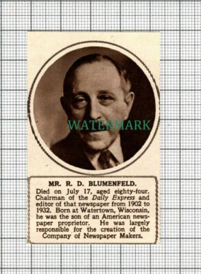 C2863) Herr R D Blumenfeld Daily Express Redakteur Nachruf - 1948 Clip KLEIN!!
