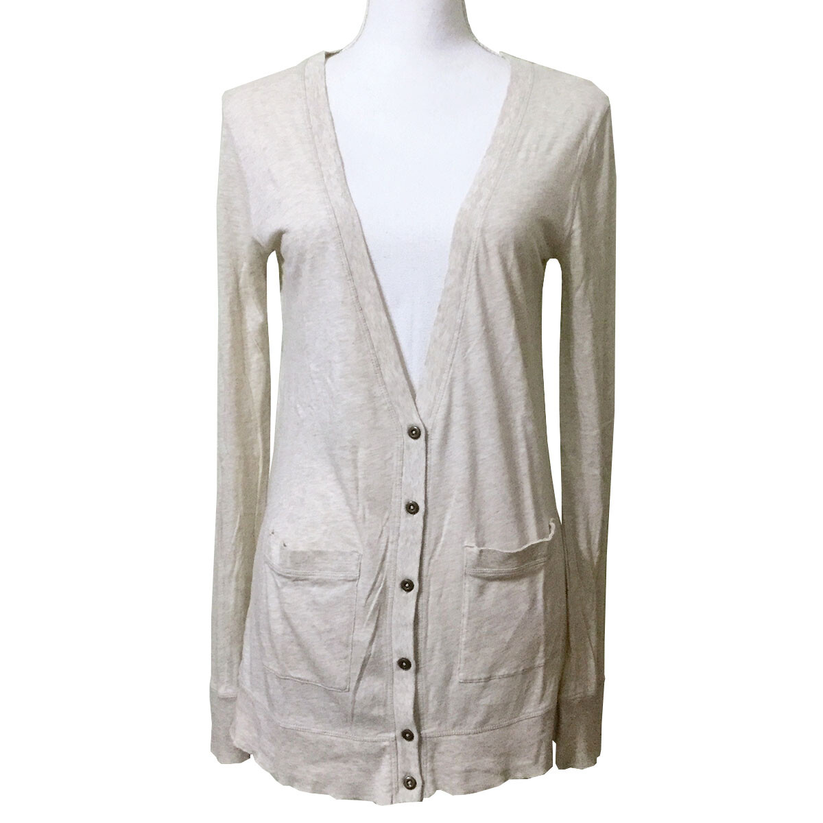 Hi Line Cardigan Jersey Knit Beige XS Long Cotton Button Down V 