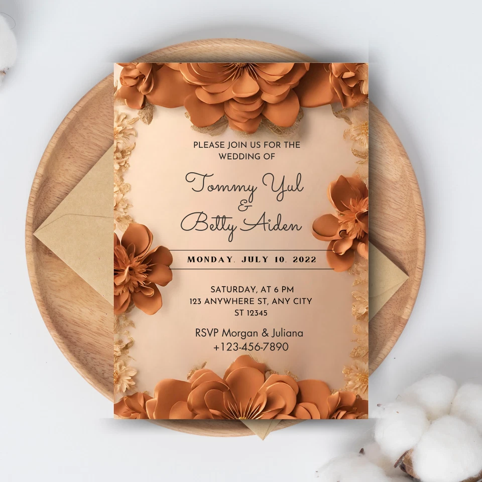 Burnt Orange Invitation | Digital Invitation | Printable Wedding Invitation - Image 3 of 4