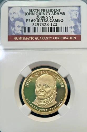 2008 S John Quincy Adams Sixth President Presidential $1 NGC PF 69 Ultra Cameo