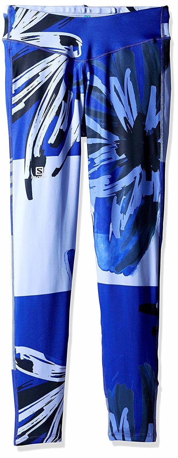 Salomon Elevate collant lunghi medi nuovi senza etichette blu multi floreale cerniera tasca prezzo al dettaglio $75