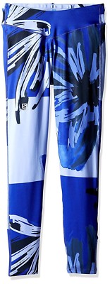 Salomon Elevate Long Tights Medium NWOT Blue/Multi Floral Zip Pocket MSRP $75