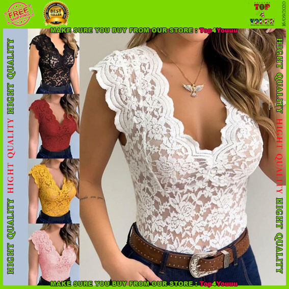 Blusas De Encaje Elegante Para Mujer Camisa De Mangas Cortas Verano Sexis Fiesta
