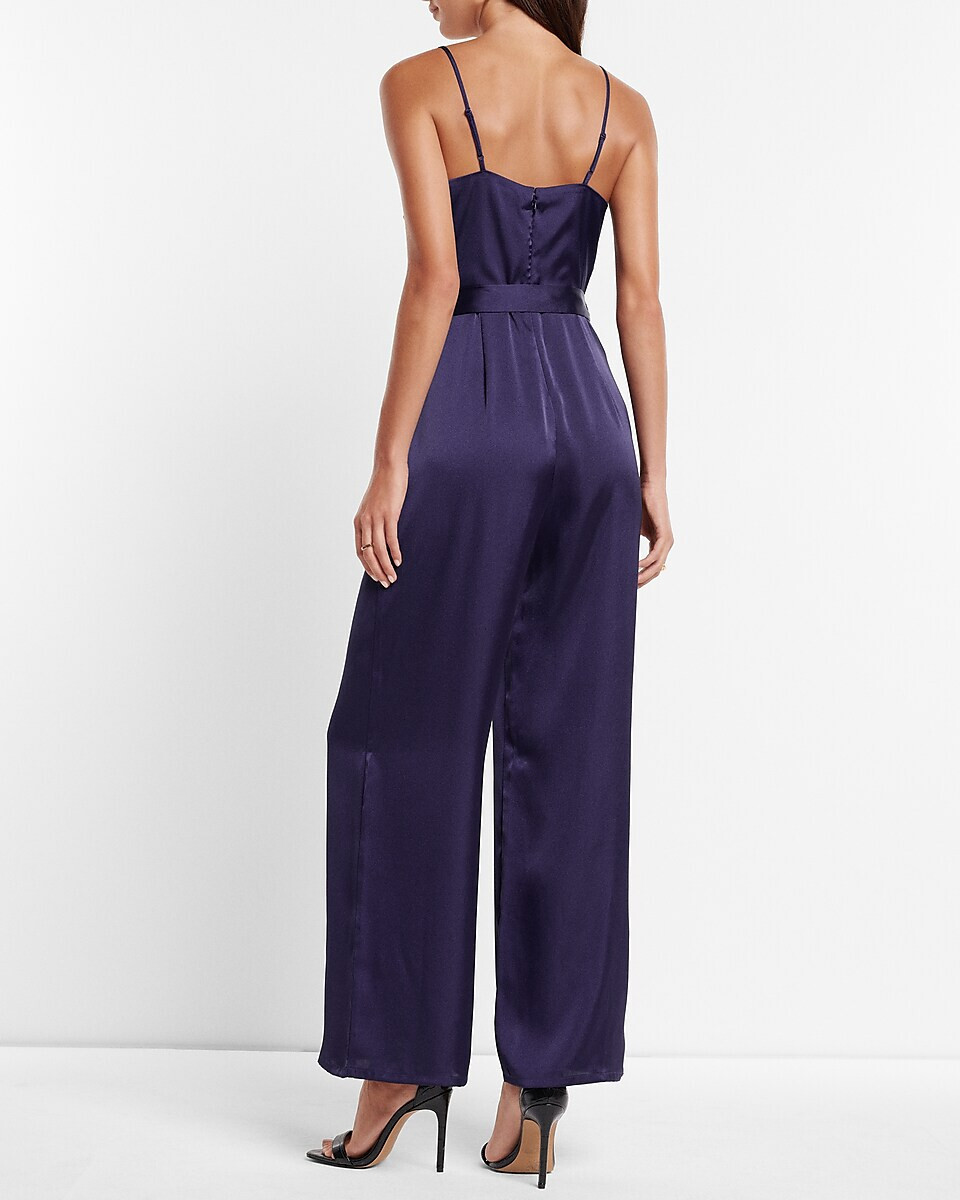 NEW EXPRESS $88 OLYMPIAN SATIN BELTED COWL NECK WIDE LEG