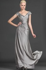 Elegant V Neck Long Mother Of The Bride Dresses Cap Sleeve Mother Evening Gowns