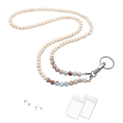 Lanyards For ID Badges Beaded Wooden Natural Stone Keys Neck Women Holder Acc