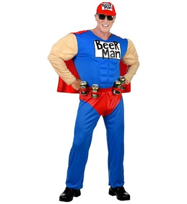 Widmann Super Beer Man (Muscle Overalls With Cape, Can Holster Belt, Cap) (S) Bl