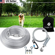 Dog Tie Out Runner 50ft run cable 10ft tie out cable, Silver for 250lbs dogs