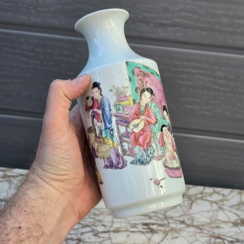 Chinese Antique Porcelain Vase Famille Rose Figures Calligraphy PROC