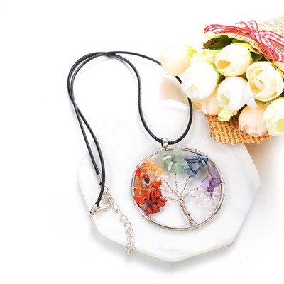  2 PCS Regenbogen-Turmalin-Halskette Lebensbaum-Anhänger Statement Baumanhänger