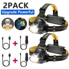 2 Pack 1200000lm LED Headlamp Rechargeable Headlight Flashlight Torch Camping