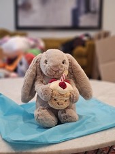 Jellycat Bashful Beige Bunny 'Birthday'- Authentic New With Tag With Dust Bag