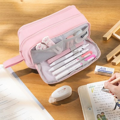 Pink Multi Compartment Pencil Case Organizer Large Capacity for Stationery Cases