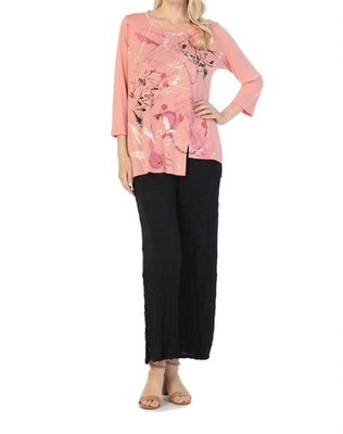Jess & Jane Abstract Slit Detail Modal Top Coral