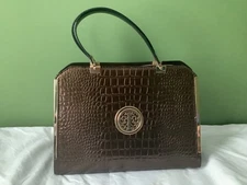 Dasein Women's Double Handle Satchel/Purse Shoulder Work Bag, Croco Coffee