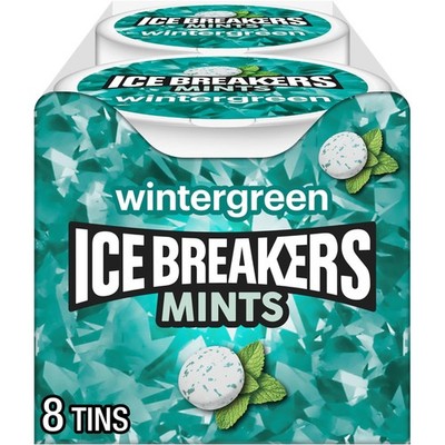 ICE BREAKERS Wintergreen Sugar Free Mints Tins, 40 Count (Pack of 8), White