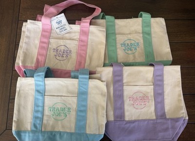 Trader Joe's Mini Canvas Tote Bags Set of 8 Pastel Colors Foldable Reusable