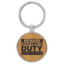 Enthoozies Beware Attack Puppy on Duty Laser Engraved Leatherette Keychain