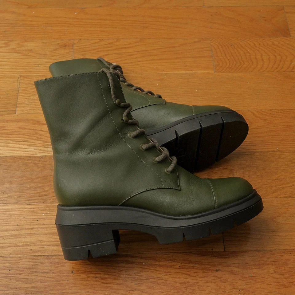 Stuart Weitzman Ниша кожаный зажим подошвы боя ботинки оливковый зеленый женщин 8.5C - Изображение 3 из 4